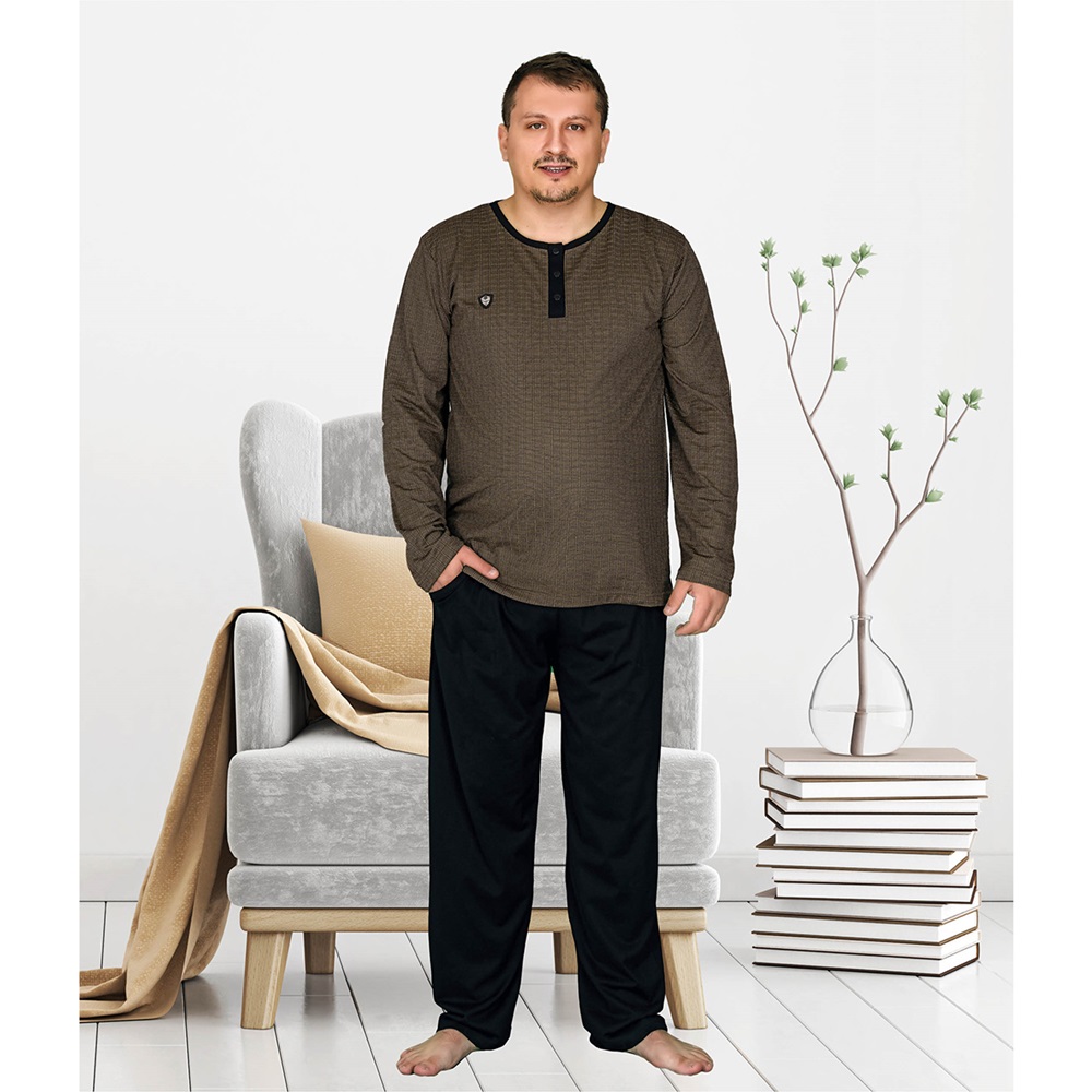 Berland 3803 Erkek Battal Jakarlı Uzun Kol Pijama Takımı