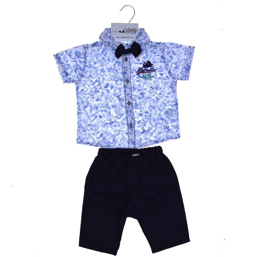 9007 Erkek Keten Şortlu Papyonlu 2li Takım 3-5 Yaş