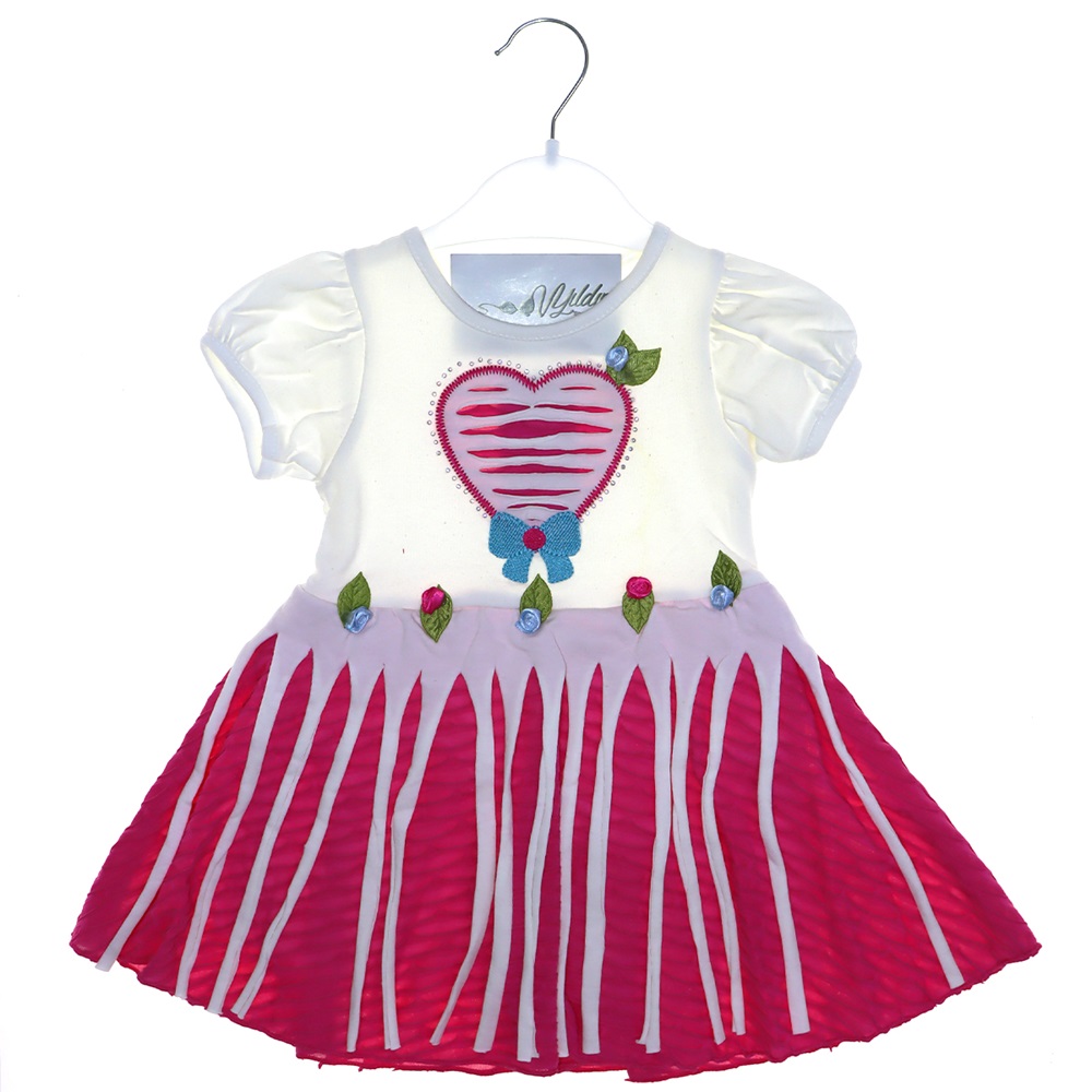 843 Kız Çocuk Kalp Kesmeli Penye Elbise 1-3 Yaş