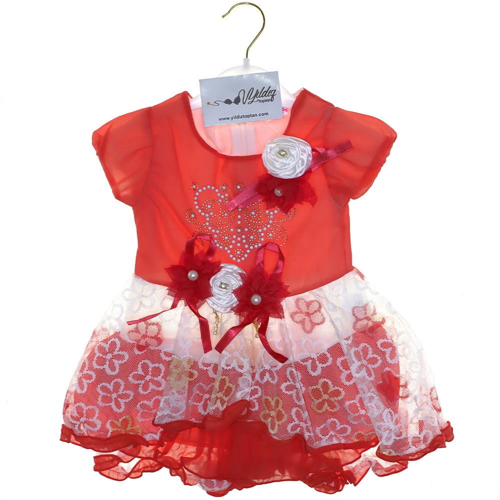 852 Kız Çocuk Etek Ucu Fırfırlı Taşlı Elbise 1-3 Yaş