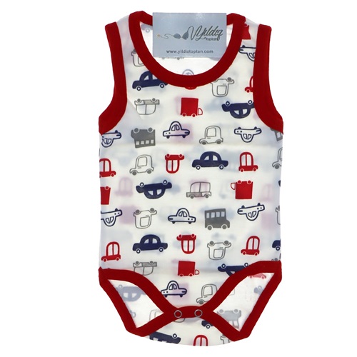 201 Erkek Araba Desenli Penye Askılı Çıtçıtlı Badi 3-6-9 Ay