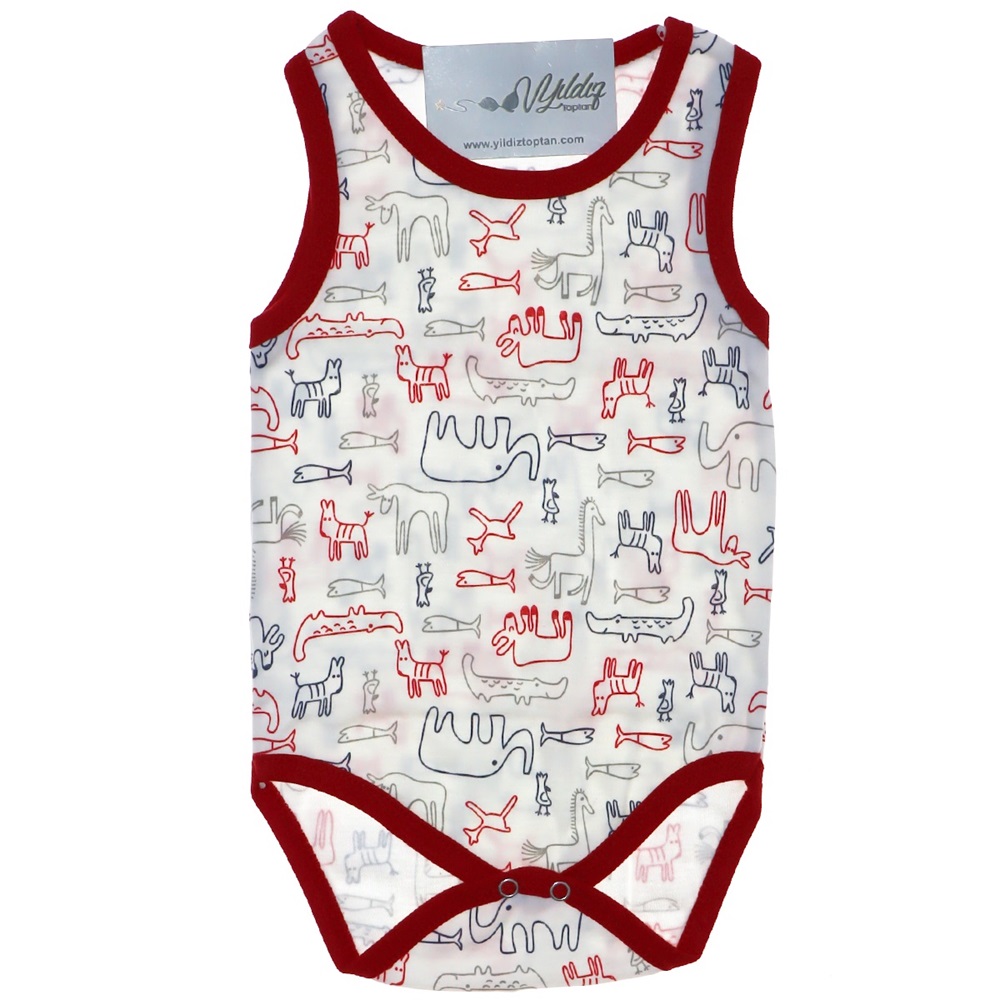 202 Bebe Desenli Penye Askılı Çıtçıtlı Badi 1-1,5-2 Yaş