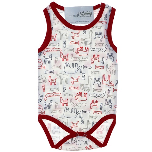 202 Bebe Desenli Penye Askılı Çıtçıtlı Badi 1-1,5-2 Yaş