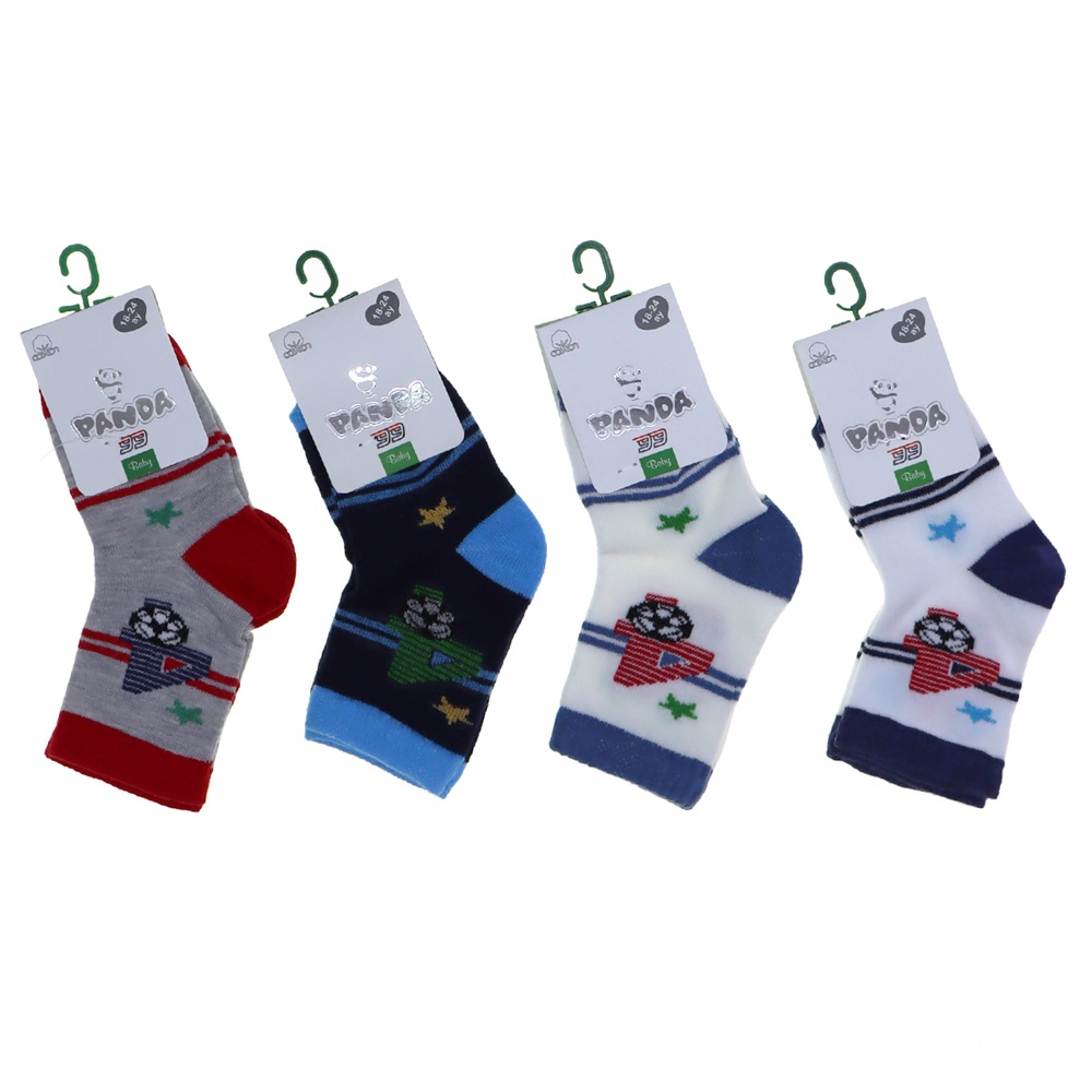 Panda P04 Erkek Bebek Desenli Yıkamalı Soket Çorap- Karışık Renk - 18-24 AY