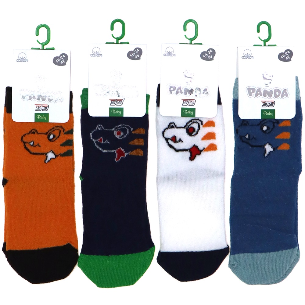 Panda P04 Erkek Bebek Desenli Yıkamalı Soket Çorap- Karışık Renk - 18-24 AY
