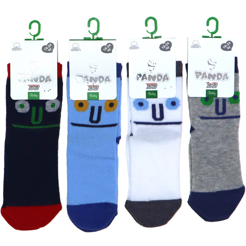 Panda P04 Erkek Bebek Desenli Yıkamalı Soket Çorap- Karışık Renk - 18-24 AY