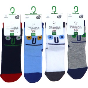 Panda P04 Erkek Bebek Desenli Yıkamalı Soket Çorap- Karışık Renk - 18-24 AY