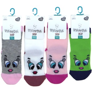 Panda P04 Kız Bebek Desenli Yıkamalı Soket Çorap - Karışık Renk - 12-18 AY