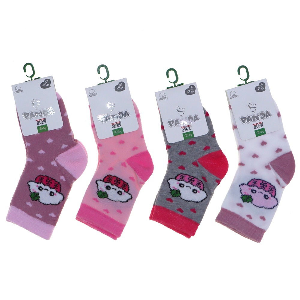 Panda P04 Kız Bebek Desenli Yıkamalı Soket Çorap - Karışık Renk - 18-24 AY