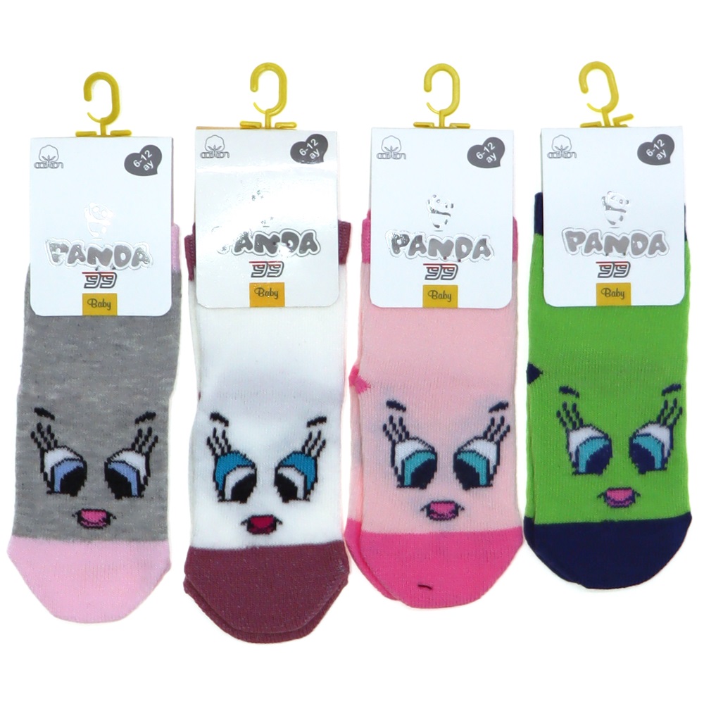 Panda P04 Kız Bebek Desenli Yıkamalı Soket Çorap - Karışık Renk - 6 AY - 12 AY
