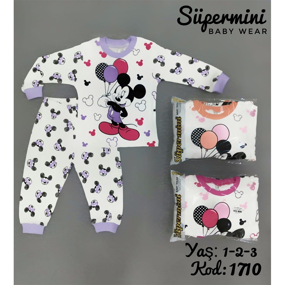 1710 Kız Mickey Mouse Baskılı Penye 2li Takım 1-3 Yaş