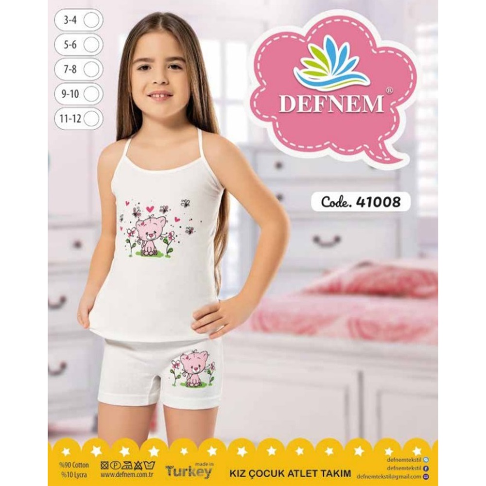 Defnem 41008 Kız İp Askılı Baskılı Boxerlı Şort Takım