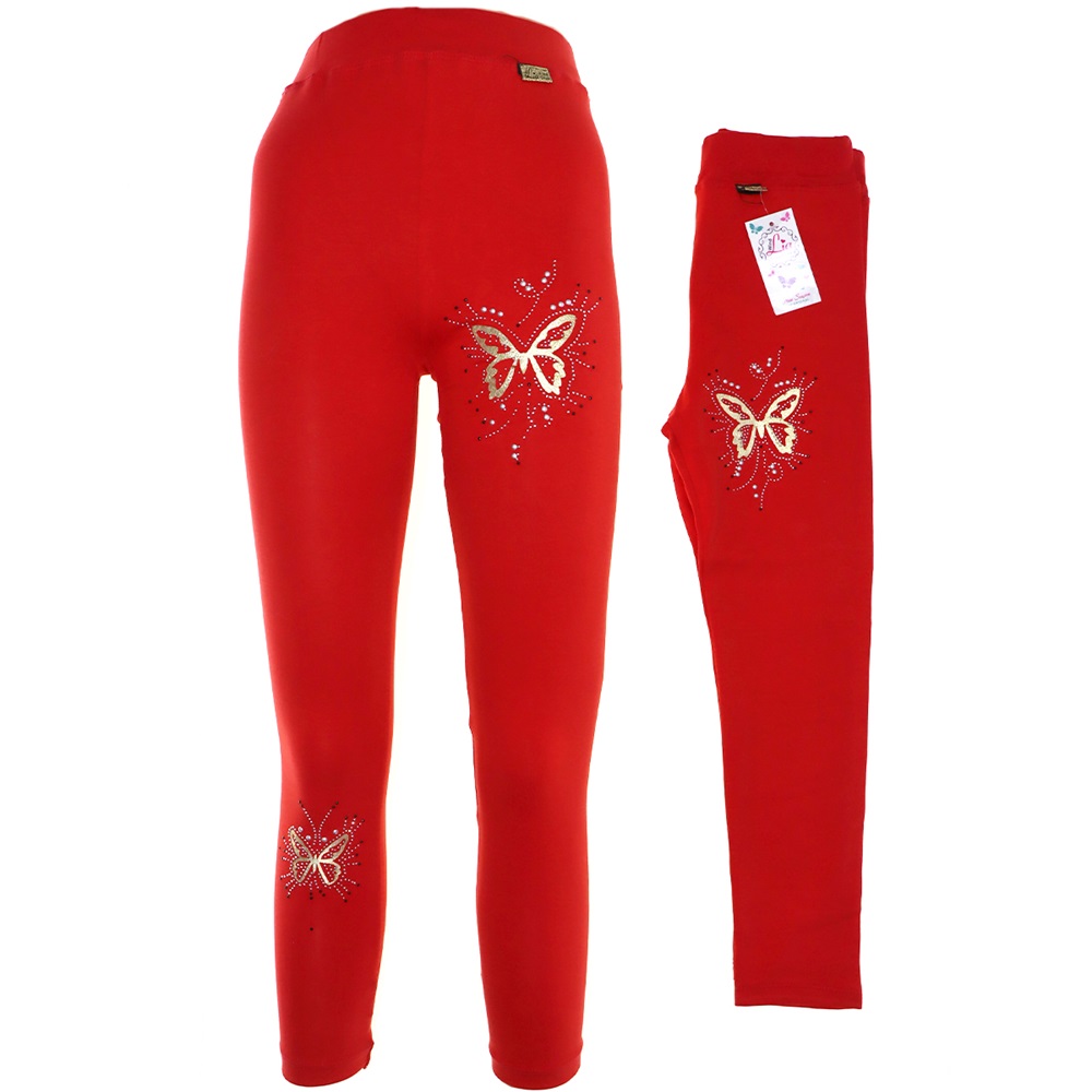 Kelebek Taş Baskılı Likralı Süprem Penye Kız Çocuk Tayt 3-7 Yaş