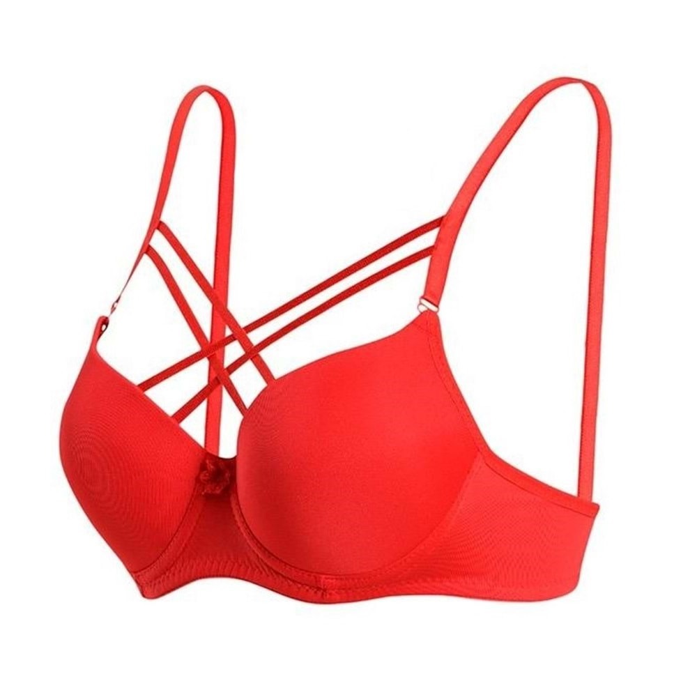Ebru 1110 Bayan Silikonlu Desteksiz Mikro Tulumlu Çapraz Sütyen - Kırmızı - 75-85-90-95