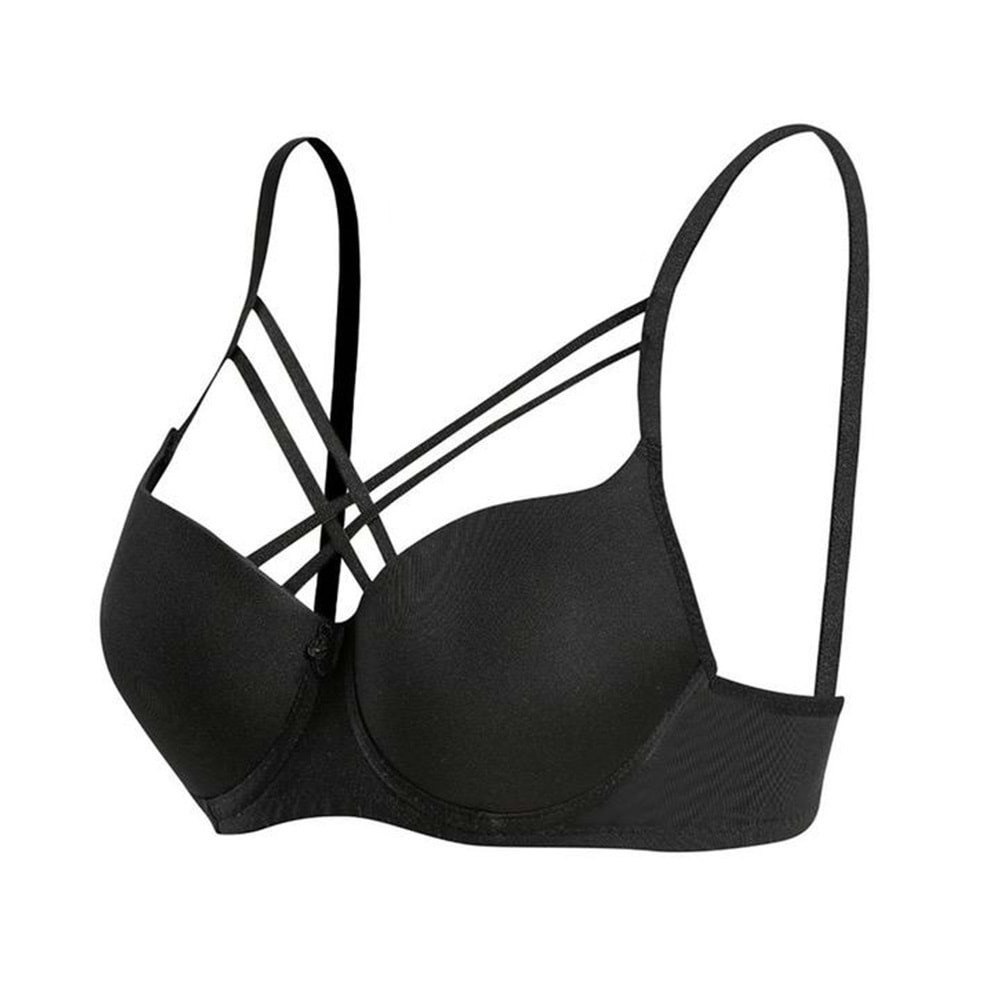Ebru 1160 Bayan Slikonlu Destekli Mikro Tulumlu Çapraz Sütyen - Siyah - 75-80-85-90