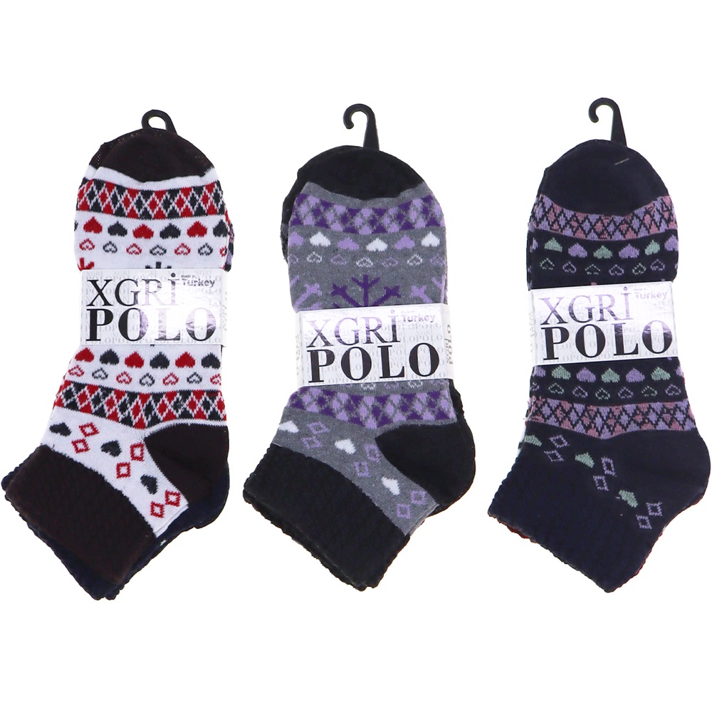 XGri Polo B-7 Bayan Desenli Likralı 3 Lü Patik Çorap - Karışık Renk - ASORTİ