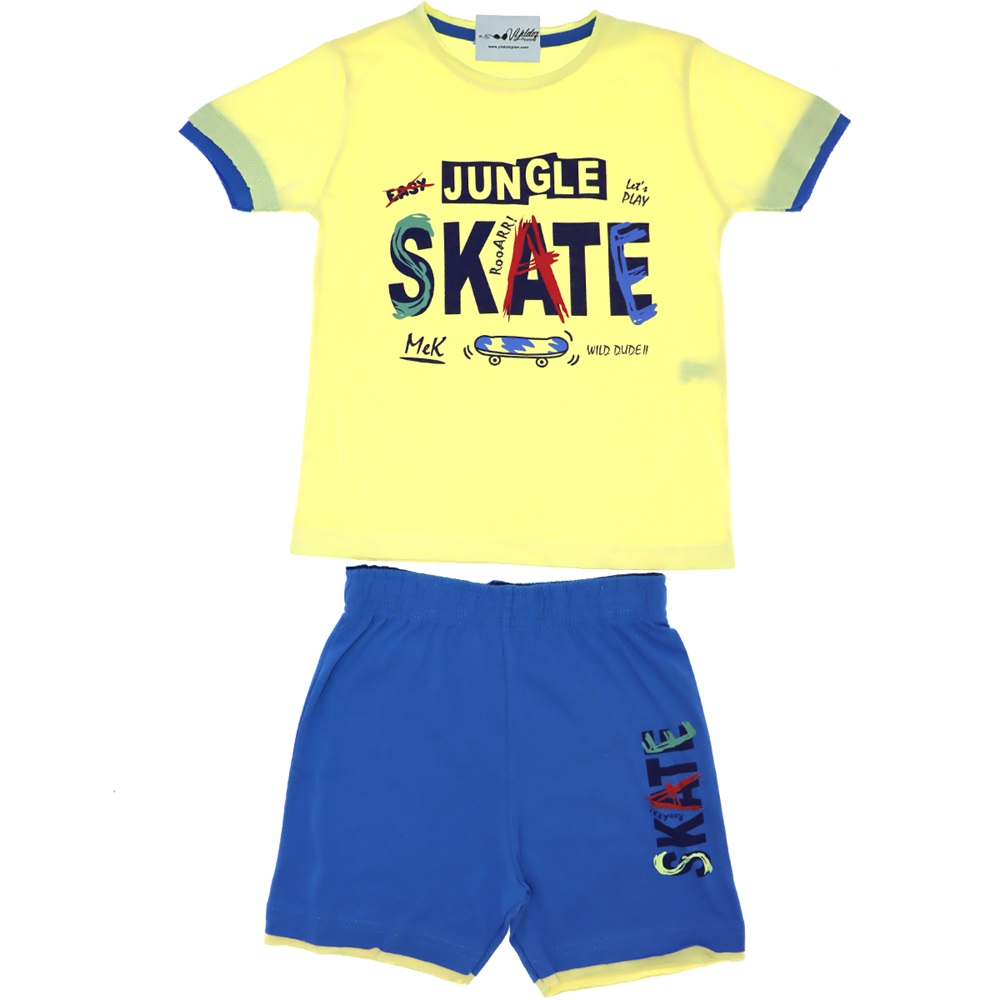2049 Jungle Skate Baskılı Erkek Çocuk Şortlu 2 li Takım 1-4 Yaş