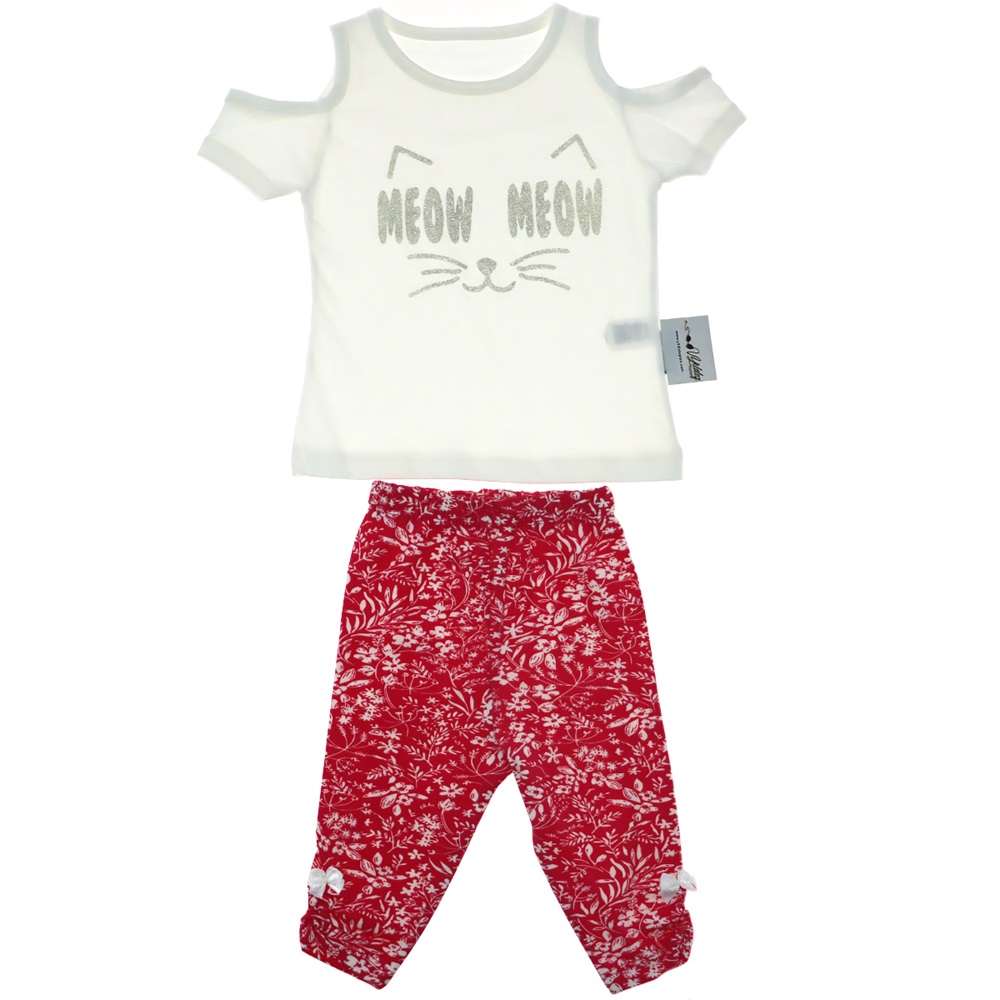 3271 Meow Meow Baskılı Kız Çocuk 2 li Taytlı Takım 2-5 Yaş