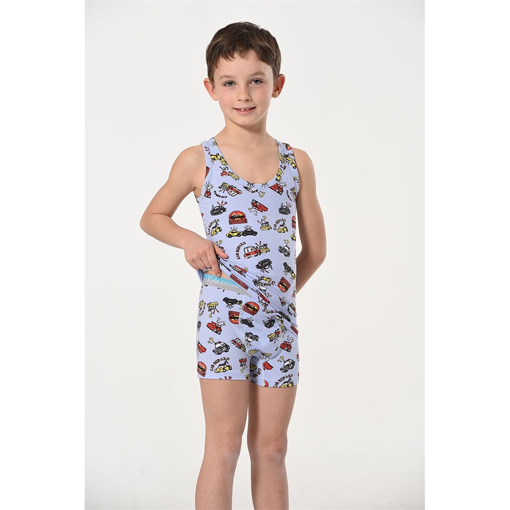 Kota 1017 Erkek Çocuk Desenli Boxer-Atlet Takım - A. Mavi - 3-4 YAŞ