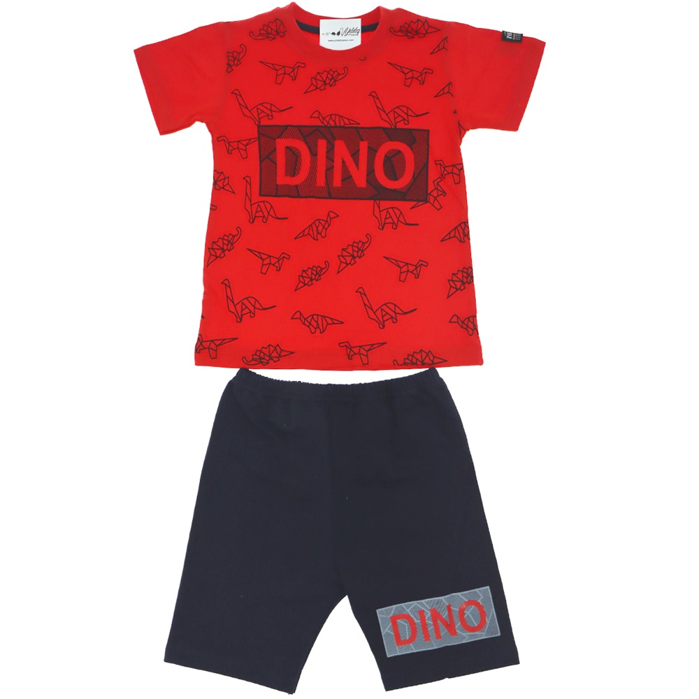 5031 Zuzu Polo Penye Dino Baskılı Kaprili 2 li Takım 1-4 Yaş