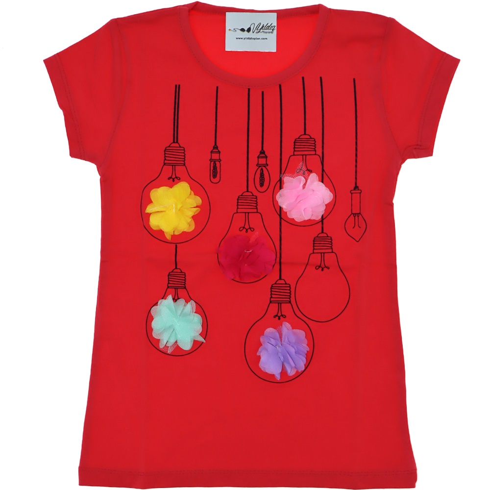 3182 Ampullu Baskılı Kız Penye Tişört 9-12 Yaş