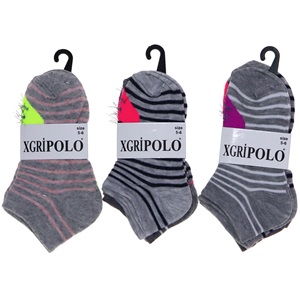 XGri Polo Ç-3 Kız Çocuk Desenli Likralı Patik Çorap - Karışık Renk - 5-6 YAŞ