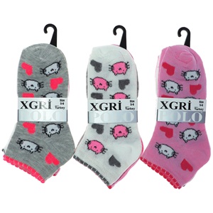 XGri Polo Ç-3 Kız Çocuk Desenli Likralı Patik Çorap - Karışık Renk - 5-6 YAŞ