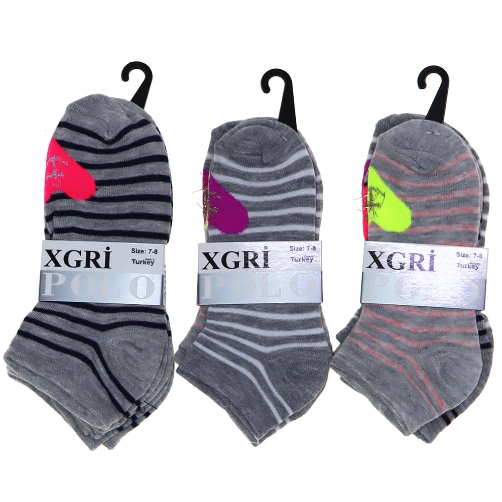 XGri Polo Ç-3 Kız Çocuk Desenli Likralı Patik Çorap- Karışık Renk - 7-8 YAŞ