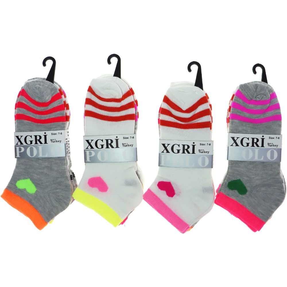 XGri Polo Ç-3 Kız Çocuk Desenli Likralı Patik Çorap- Karışık Renk - 7-8 YAŞ