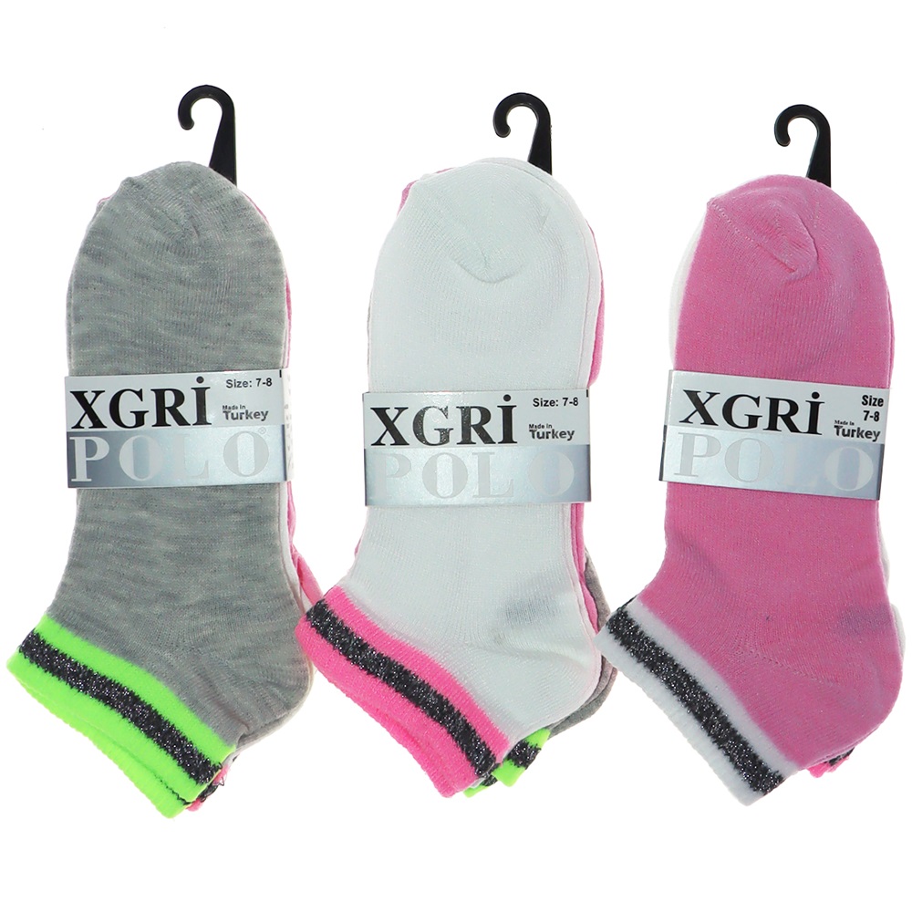 XGri Polo Ç-3 Kız Çocuk Desenli Likralı Patik Çorap- Karışık Renk - 7-8 YAŞ
