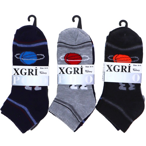 XGri Polo Ç-3 Erkek Çocuk Desenli Likralı Patik Çorap - Karışık Renk - 9-11 YAŞ