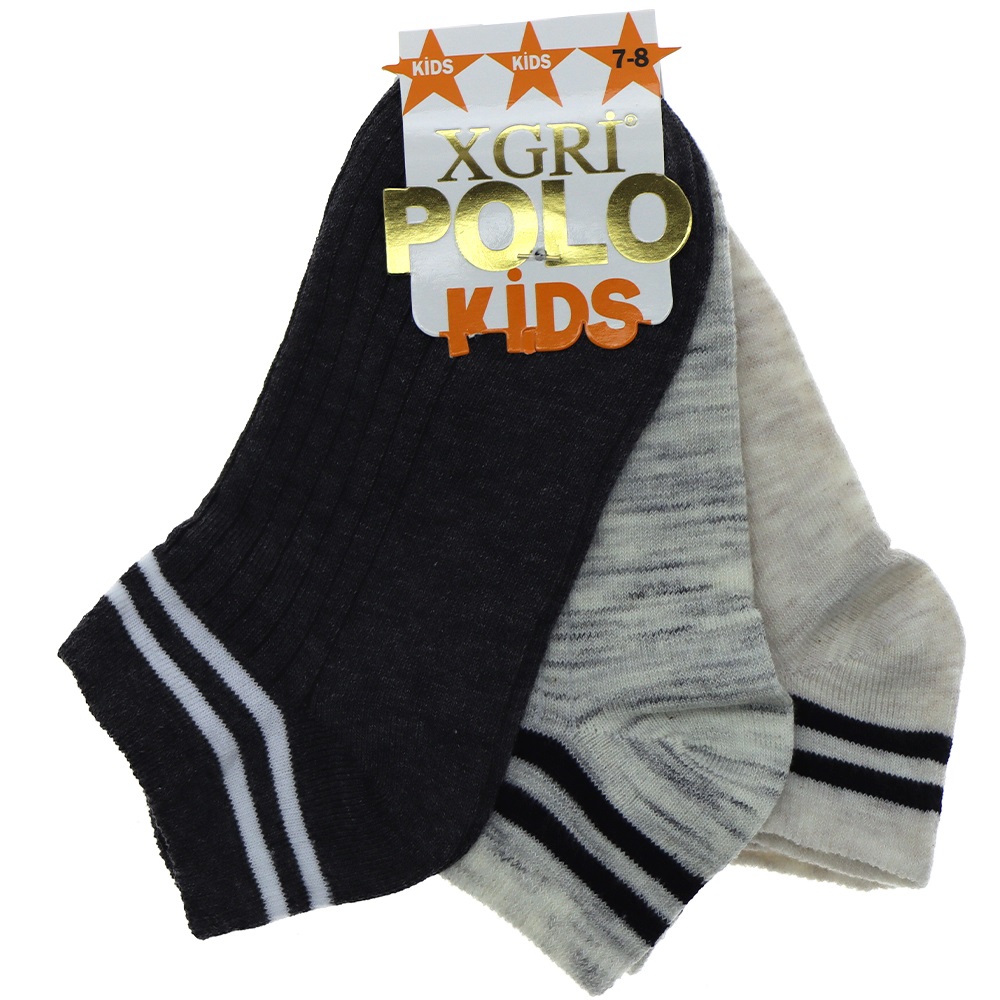 XGri Polo Ç-3 Erkek Çocuk Desenli Likralı Patik Çorap