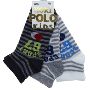 XGri Polo Ç-3 Erkek Çocuk Desenli Likralı Patik Çorap