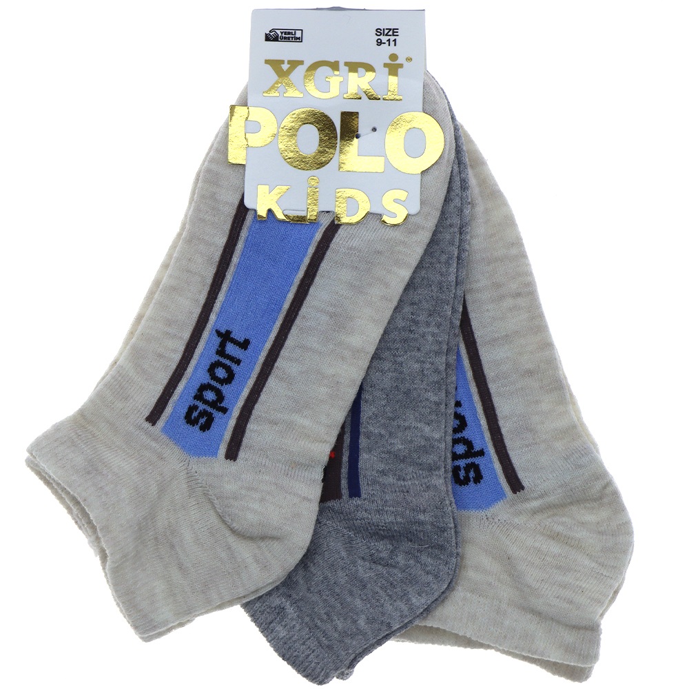 XGri Polo Ç-3 Erkek Çocuk Desenli Likralı Patik Çorap