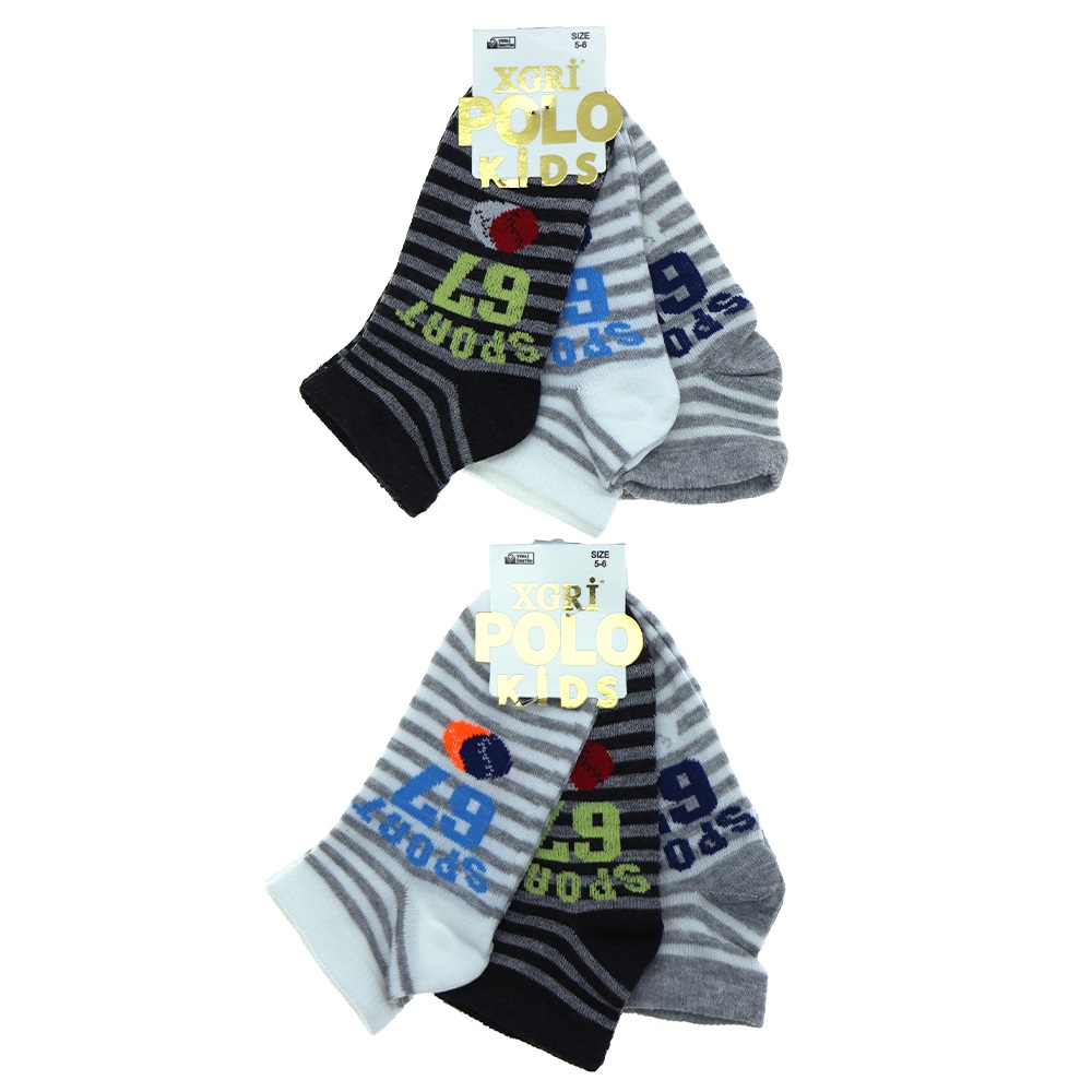 XGri Polo Ç-3 Erkek Çocuk Desenli Likralı Patik Çorap