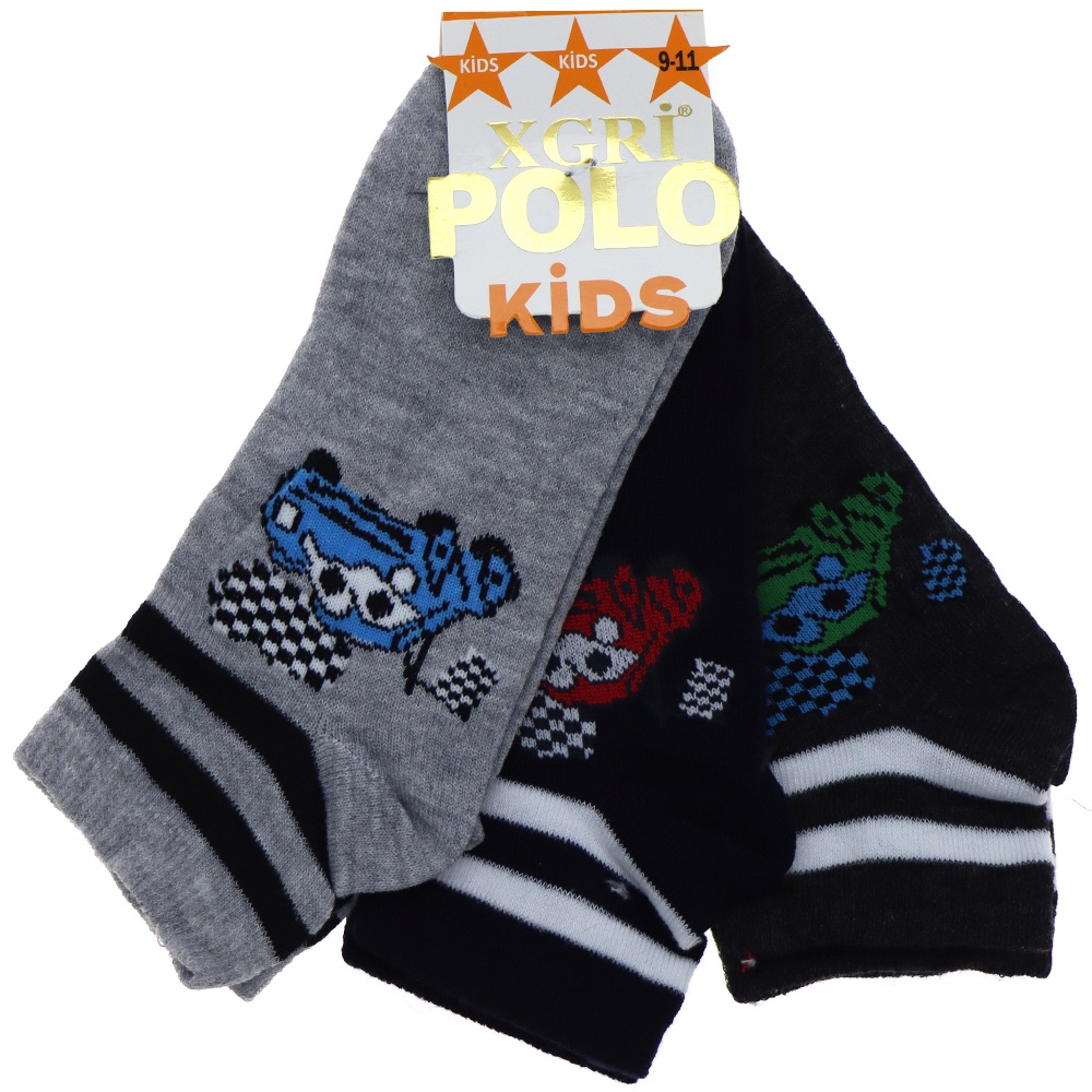 XGri Polo Ç-3 Erkek Çocuk Desenli Likralı Patik Çorap