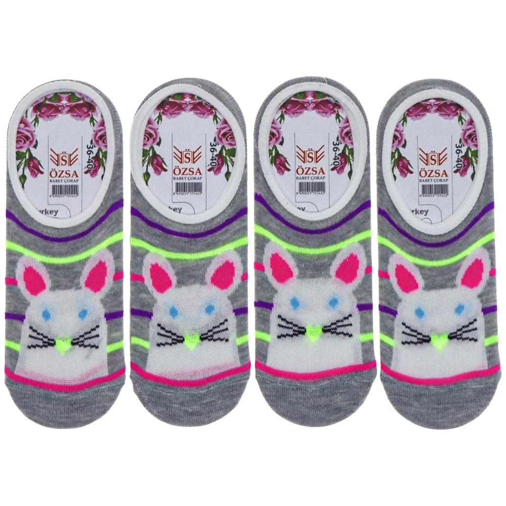 Özsa 5422 Bayan Likralı Açık Babet Çorap - Gri - PAKET İÇİ TEK RENK