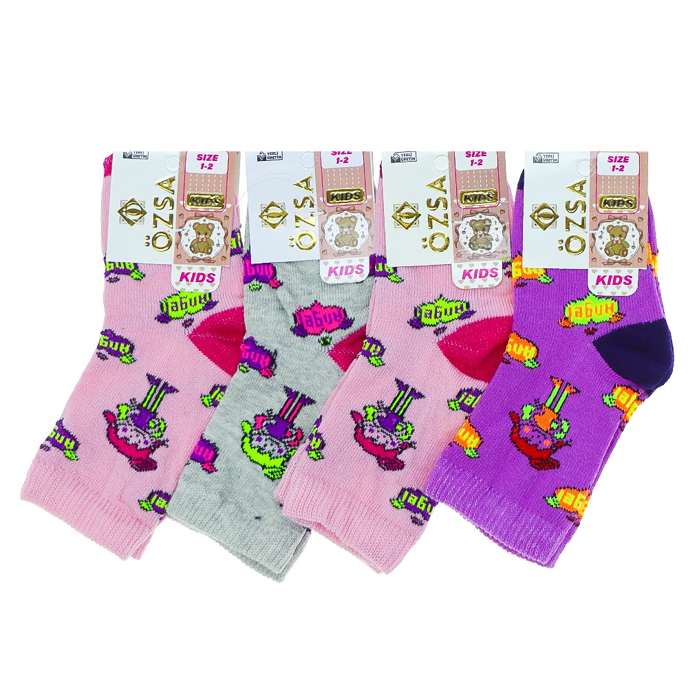 Özsa Desenli Likralı Etiketli Kız Çocuk Patik Çorap - P.İçi Karışık Renk - 11 YAŞ