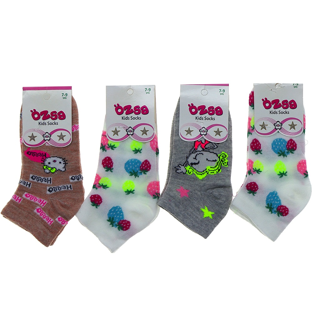 Özsa Desenli Likralı Etiketli Kız Çocuk Patik Çorap