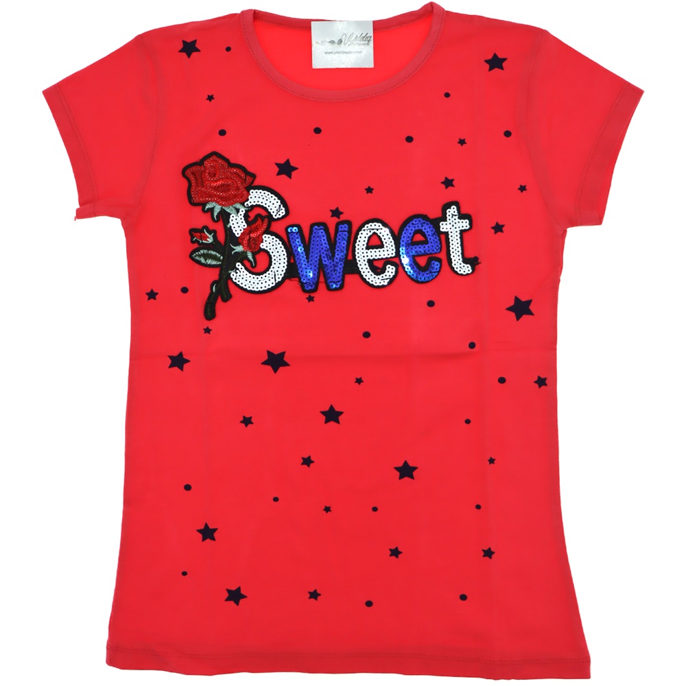 Kabartma Nakışlı Kız Penye Tişört 5-8 Yaş