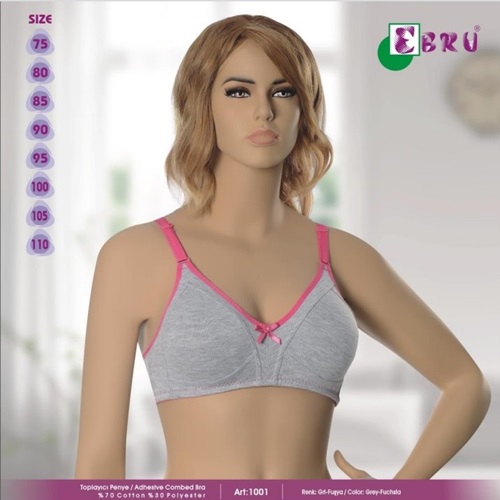 1001 Bayan Toparlayıcı Penye Sütyen - Gri Siyah - 75