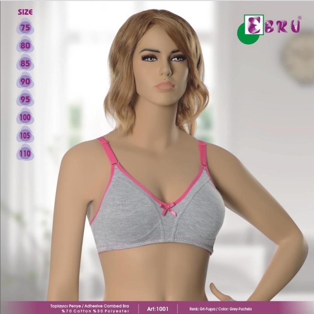 1001 Bayan Toparlayıcı Penye Sütyen - Gri Siyah - 85