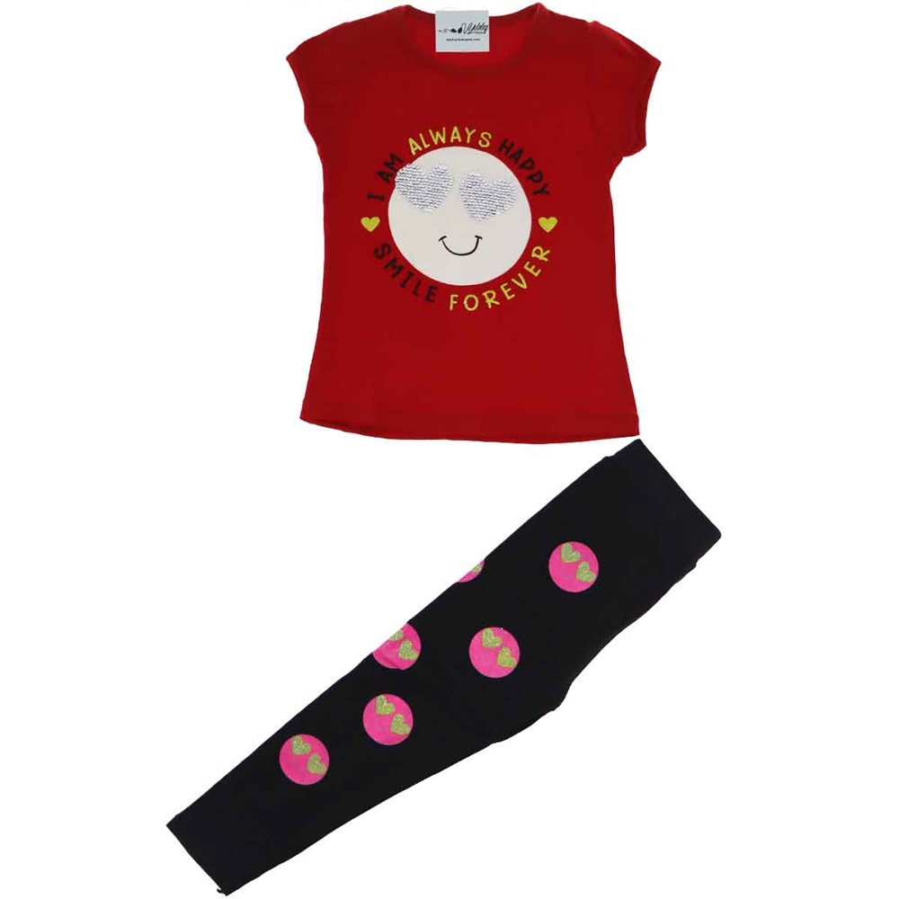 1014 Smile Kalp Gözlü Payet Kaprili Likralı Kız 2 li Takım 1-4 Yaş