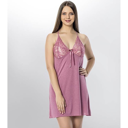 6334 Kota Bayan Likralı Penye Danteli Gecelik - G.Kurusu