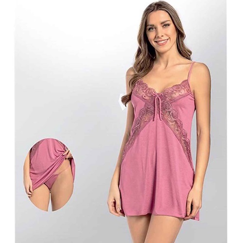 6207 Kota Bayan Likralı Penye Danteli Gecelik - G.Kurusu - S-M