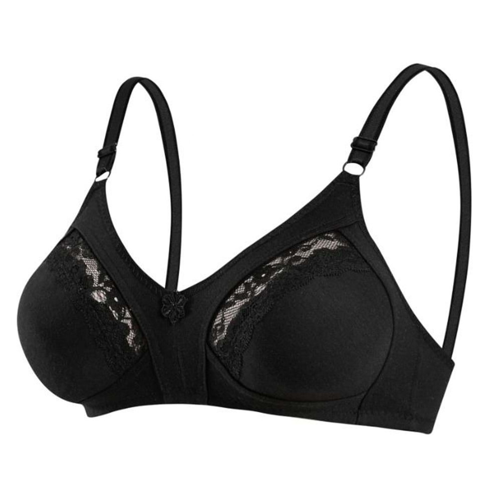 1007 Bayan Toparlayıcı Penye Ara Dantel Sütyen - Siyah - 80