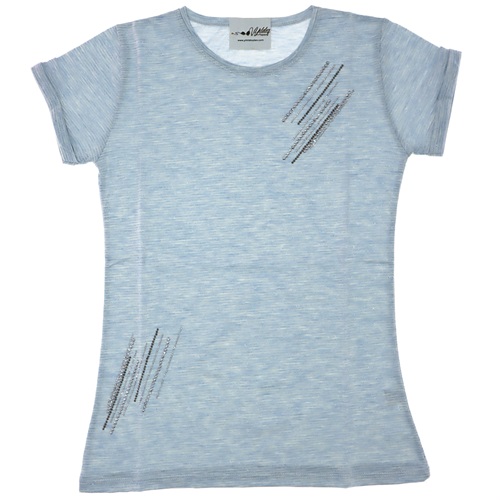 4097 Simli Kumaş Taş İşlemeli Kız Tişört 5-8 Yaş