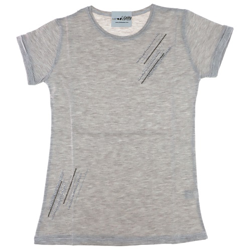 5097 Simli Kumaş Taş İşlemeli Kız Tişört 9-12 Yaş