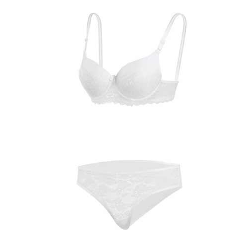 8009 Bayan Silikonlu Boş Yarı Dantel Takım Sütyen - Beyaz - 75-80-85-90-95