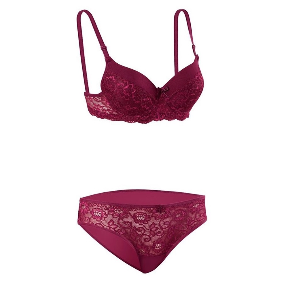 8009 Bayan Slikonlu Boş Yarı Dantel Takım Sütyen - Mürdüm - 75-80-85-90-95